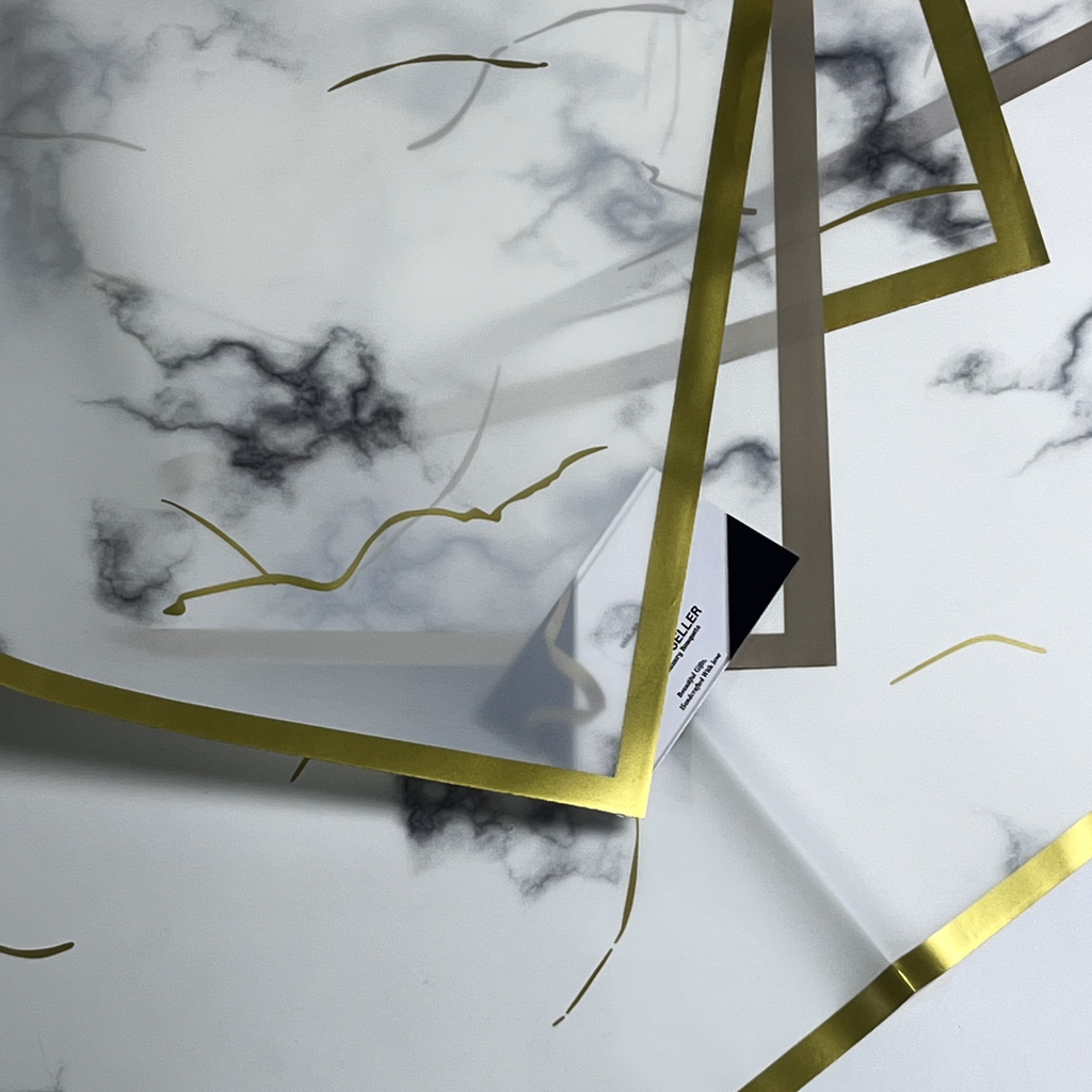 Marble Mist with Golden Border – Luxury Floral & Gift Wrap Paper (Pack of 20 Sheets)