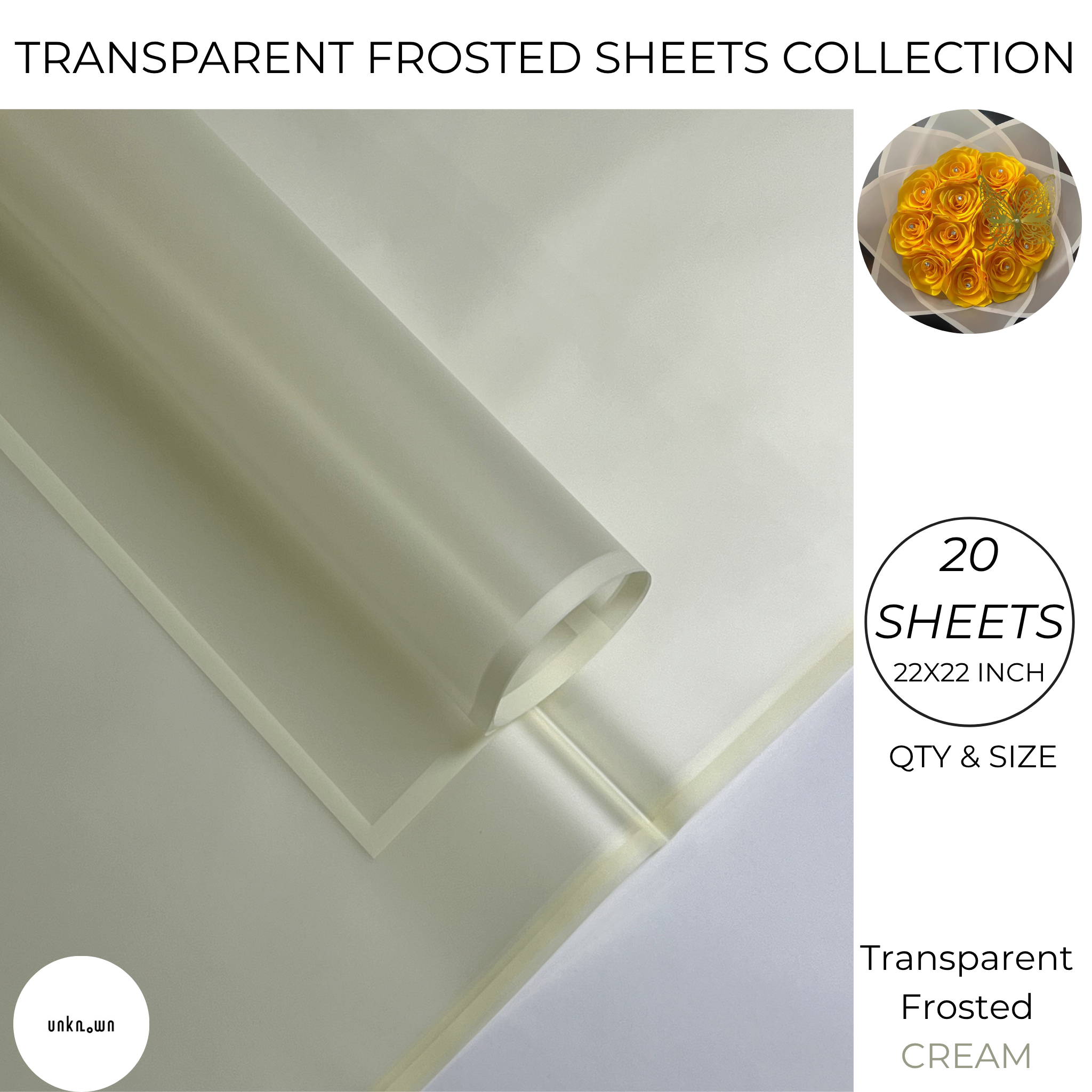 Premium Transparent Frosted Bouquet Wrapping Sheets with Colored Border (20 Sheets Pack) | Flower & Gift Wrapping Paper
