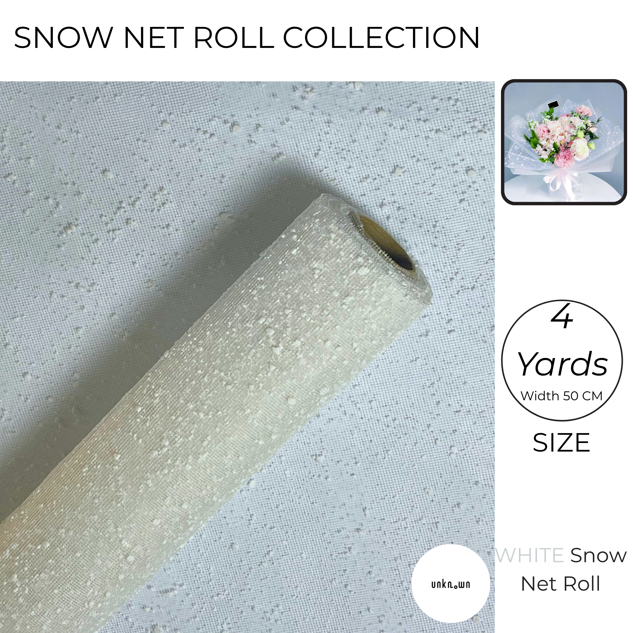 Snow Mesh Roll for Flower Wrapping & Bouquet Decoration (50cm × 4 Yard)