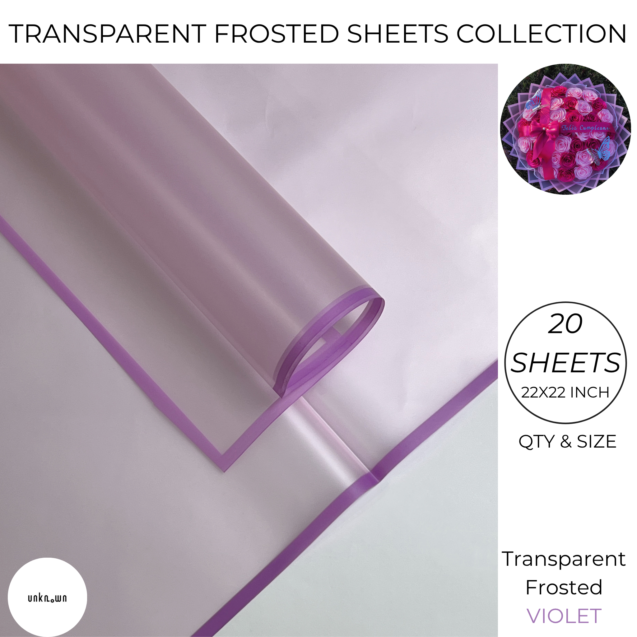 Premium Transparent Frosted Bouquet Wrapping Sheets with Colored Border (20 Sheets Pack) | Flower & Gift Wrapping Paper