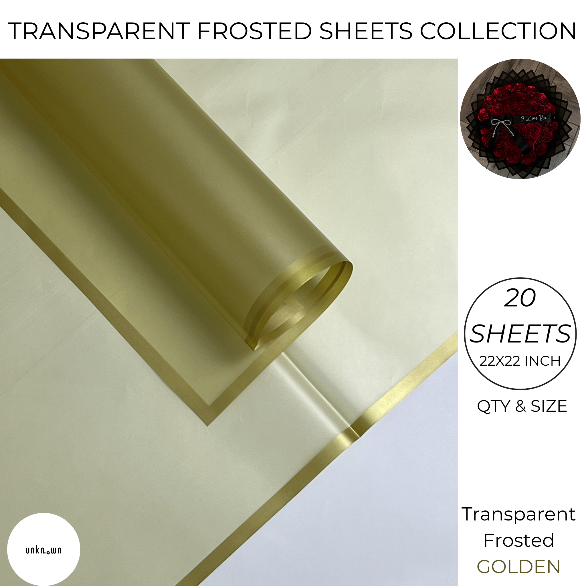 Premium Transparent Frosted Bouquet Wrapping Sheets with Colored Border (20 Sheets Pack) | Flower & Gift Wrapping Paper