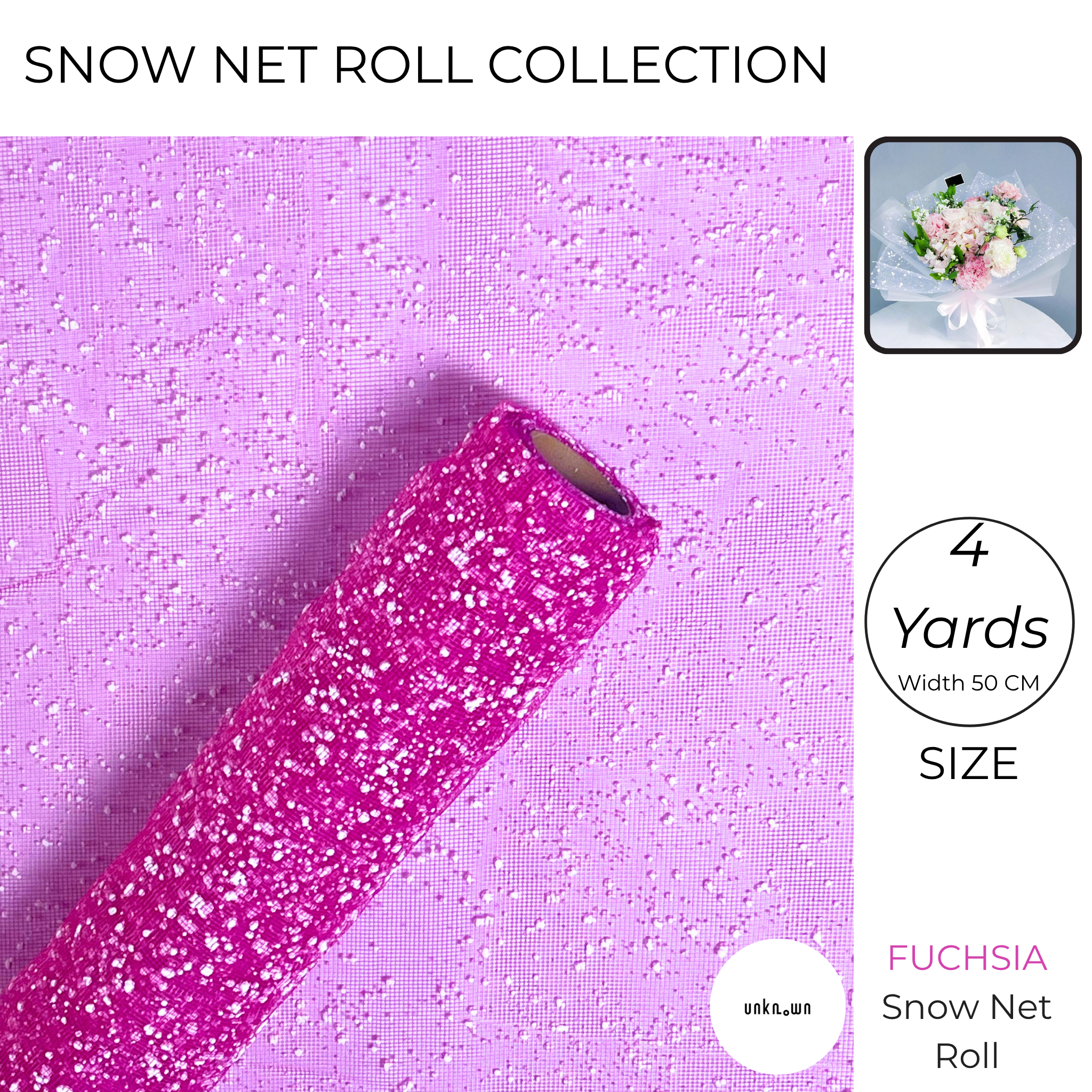 Snow Mesh Roll for Flower Wrapping & Bouquet Decoration (50cm × 4 Yard)