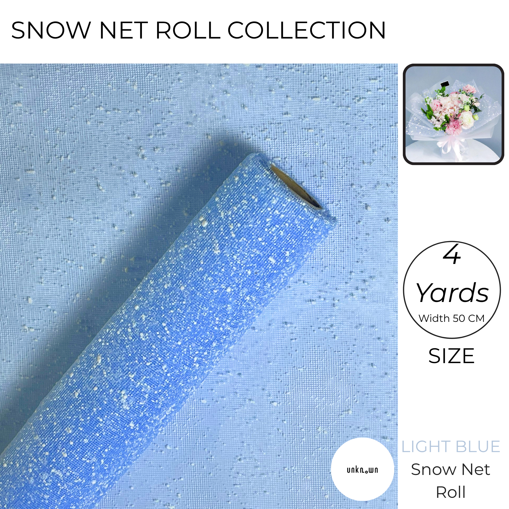 Snow Mesh Roll for Flower Wrapping & Bouquet Decoration (50cm × 4 Yard)