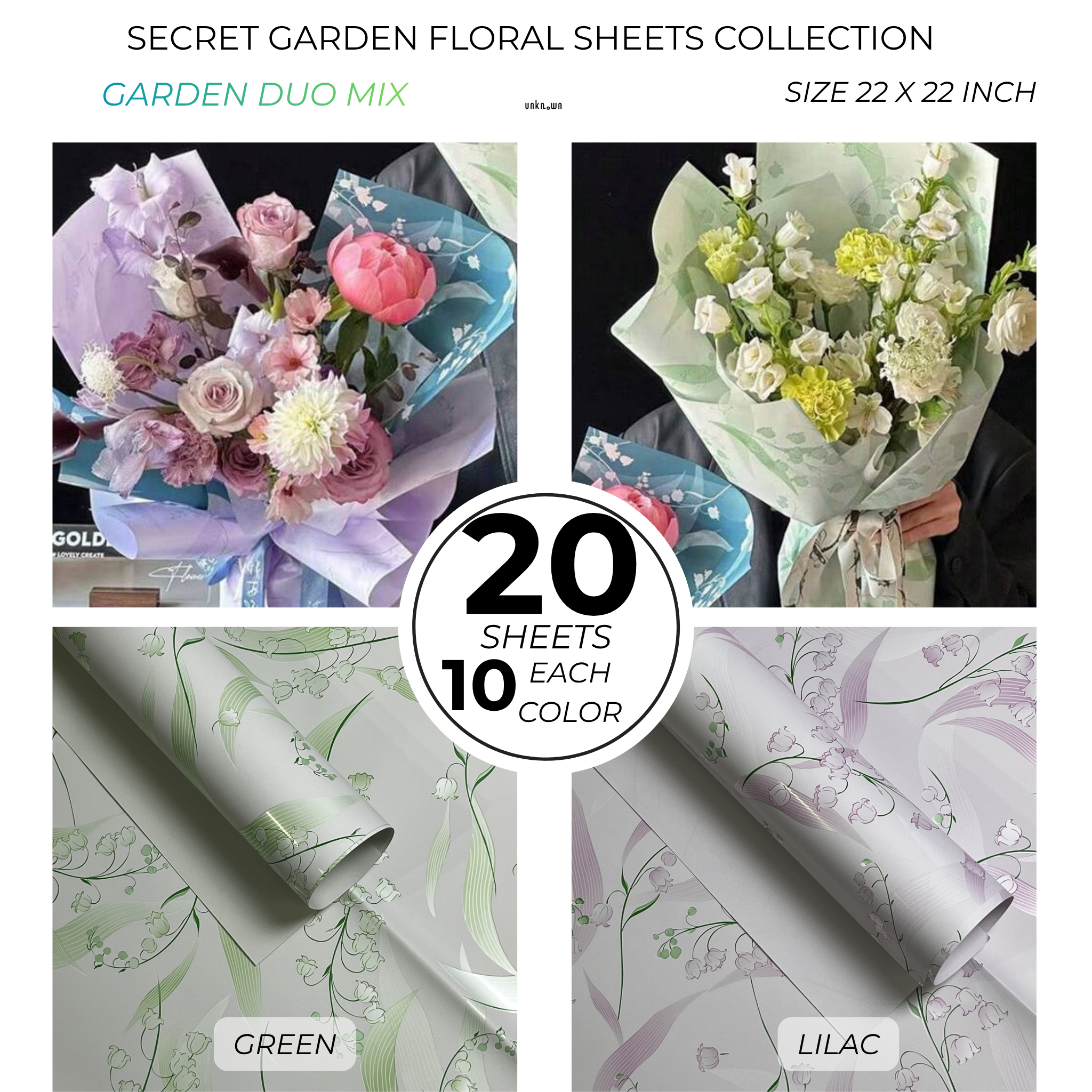 Secret Garden Floral Bouquet Wrapping Sheets – Premium Opaque Florist Paper for Luxury Flower & Gift Packaging (20 Sheets)
