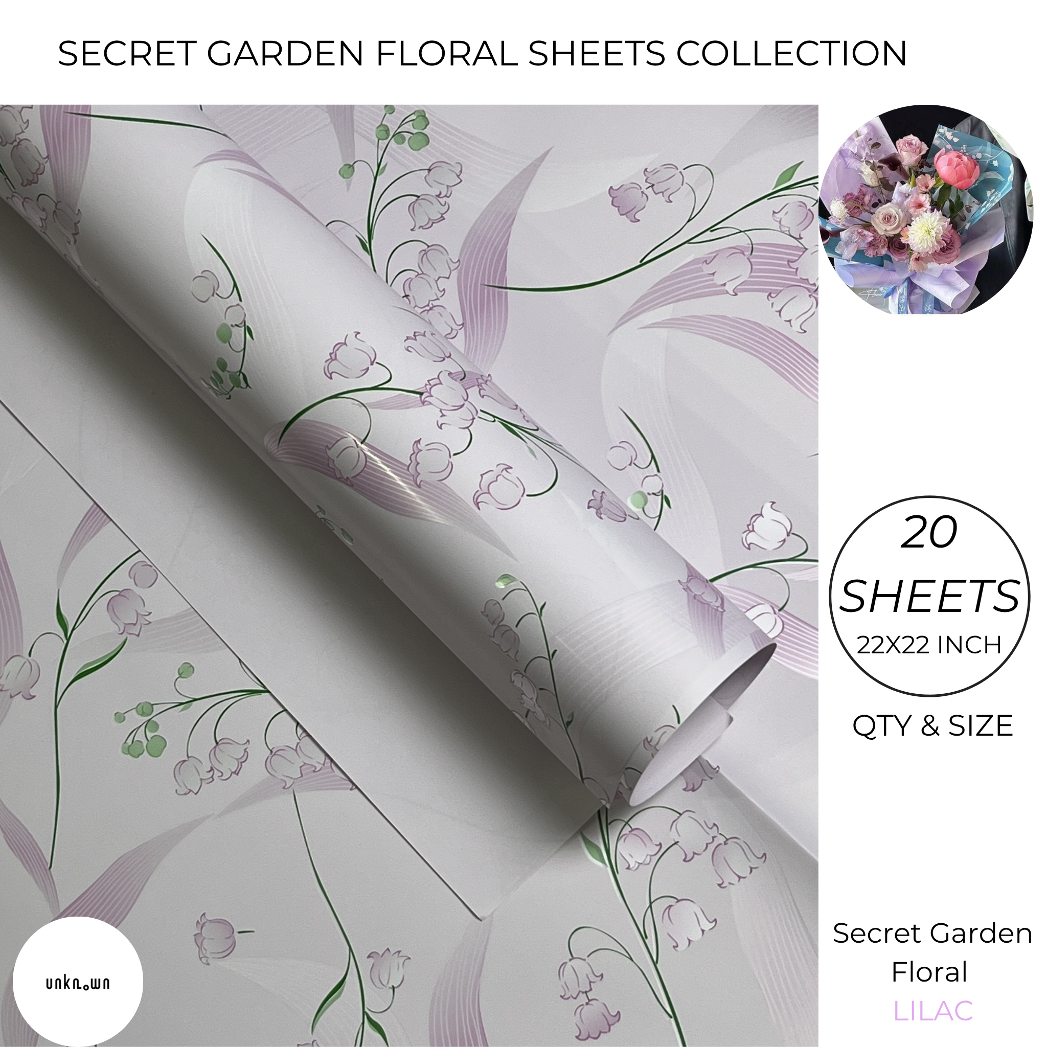 Secret Garden Floral Bouquet Wrapping Sheets – Premium Opaque Florist Paper for Luxury Flower & Gift Packaging (20 Sheets)
