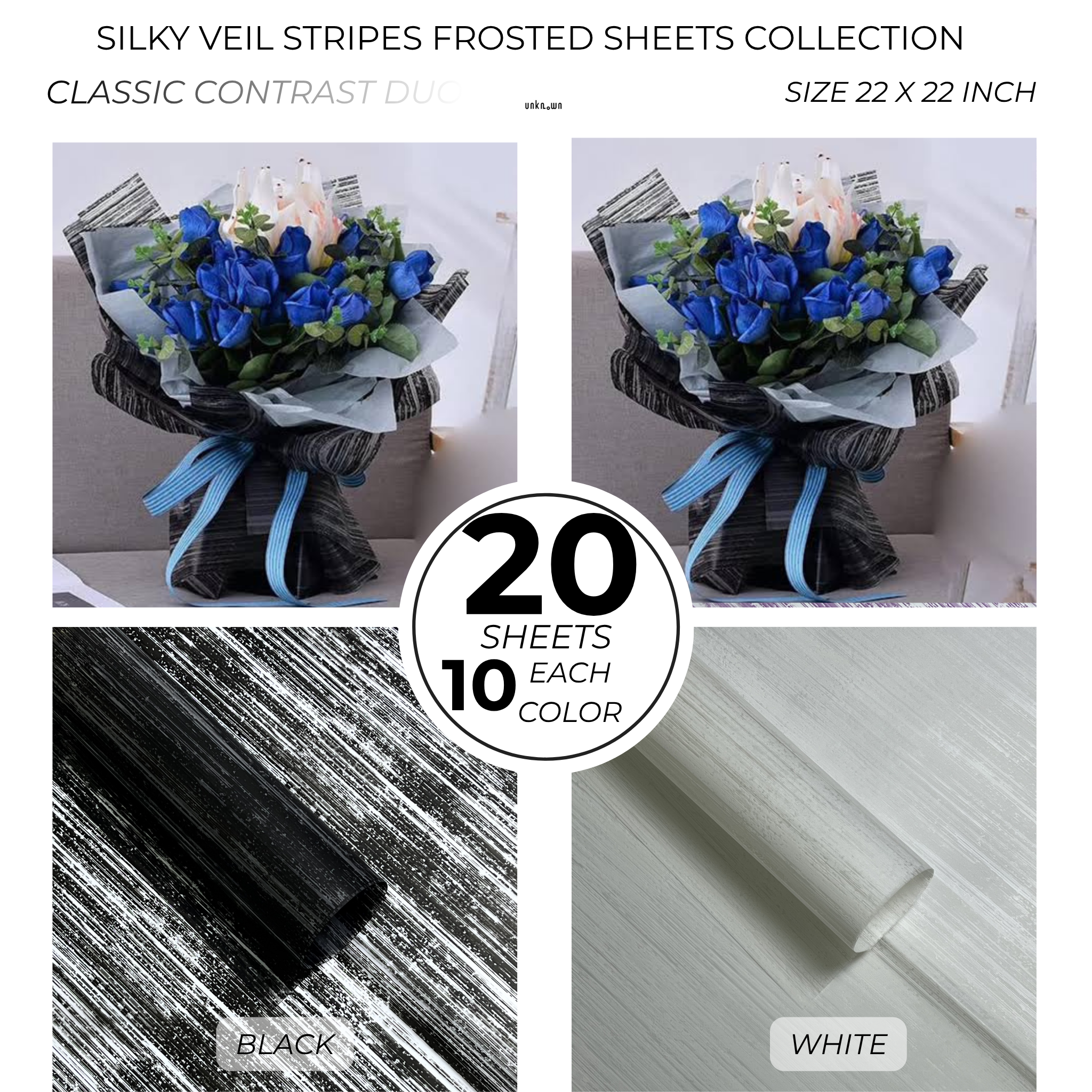 Silky Veil Stripes Frosted Bouquet Wrapping Sheets – Premium Translucent Floral & Gift Wrapping Paper (20 Sheets)