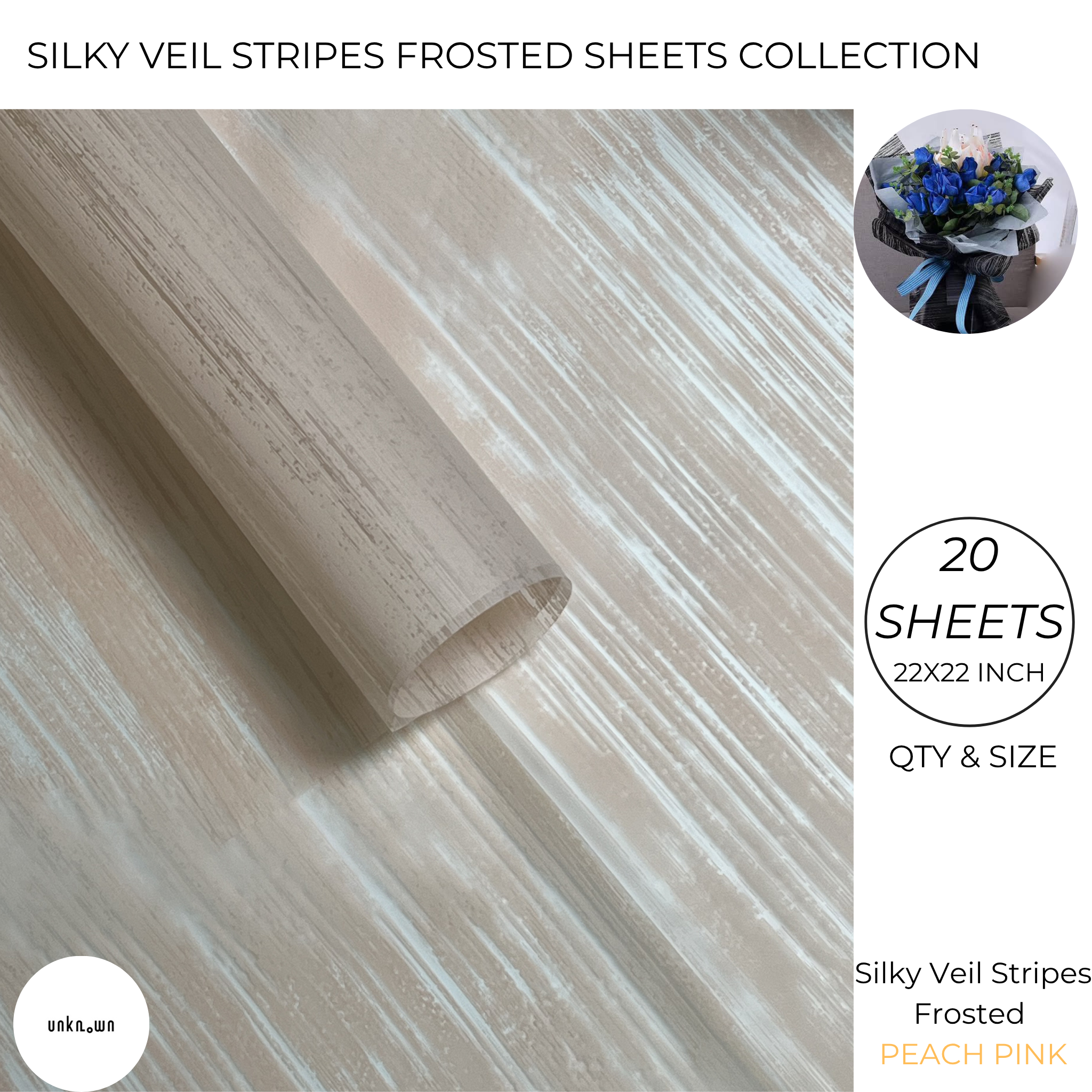 Silky Veil Stripes Frosted Bouquet Wrapping Sheets – Premium Translucent Floral & Gift Wrapping Paper (20 Sheets)