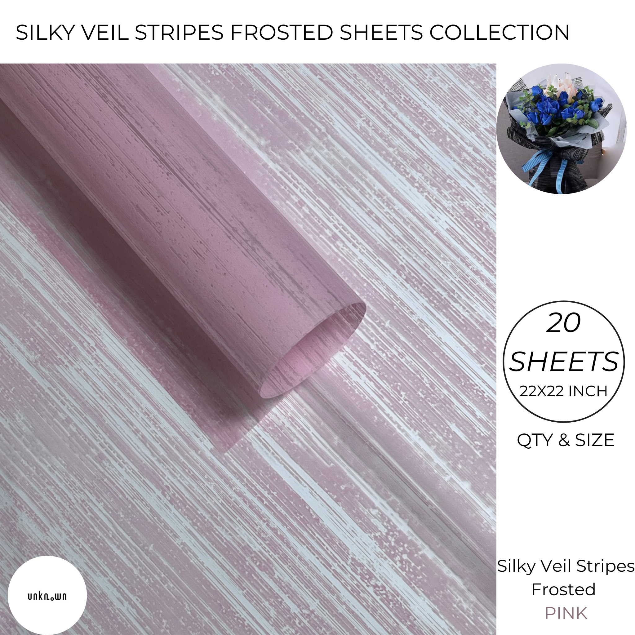 Silky Veil Stripes Frosted Bouquet Wrapping Sheets – Premium Translucent Floral & Gift Wrapping Paper (20 Sheets)