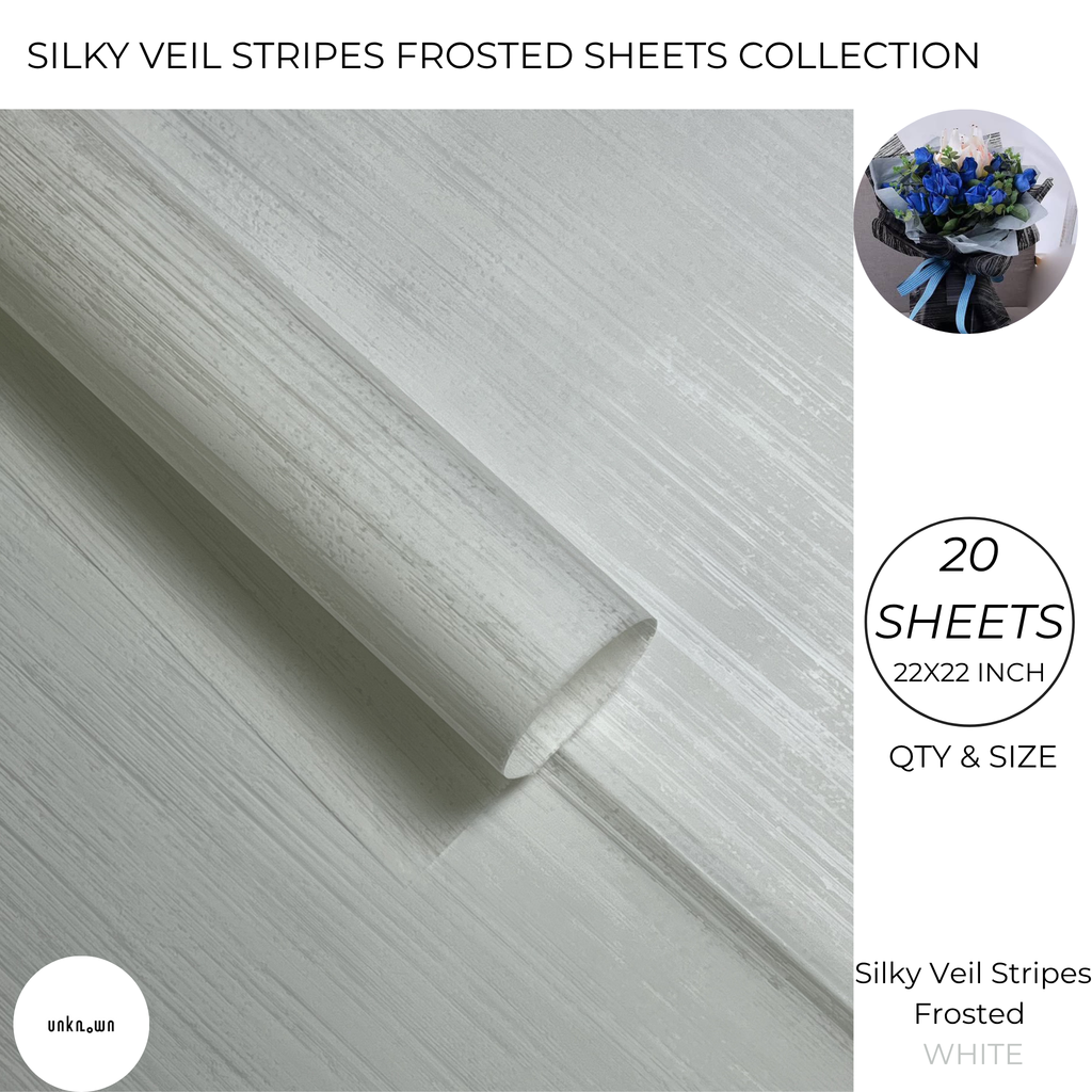 Silky Veil Stripes Frosted Bouquet Wrapping Sheets – Premium Translucent Floral & Gift Wrapping Paper (20 Sheets)