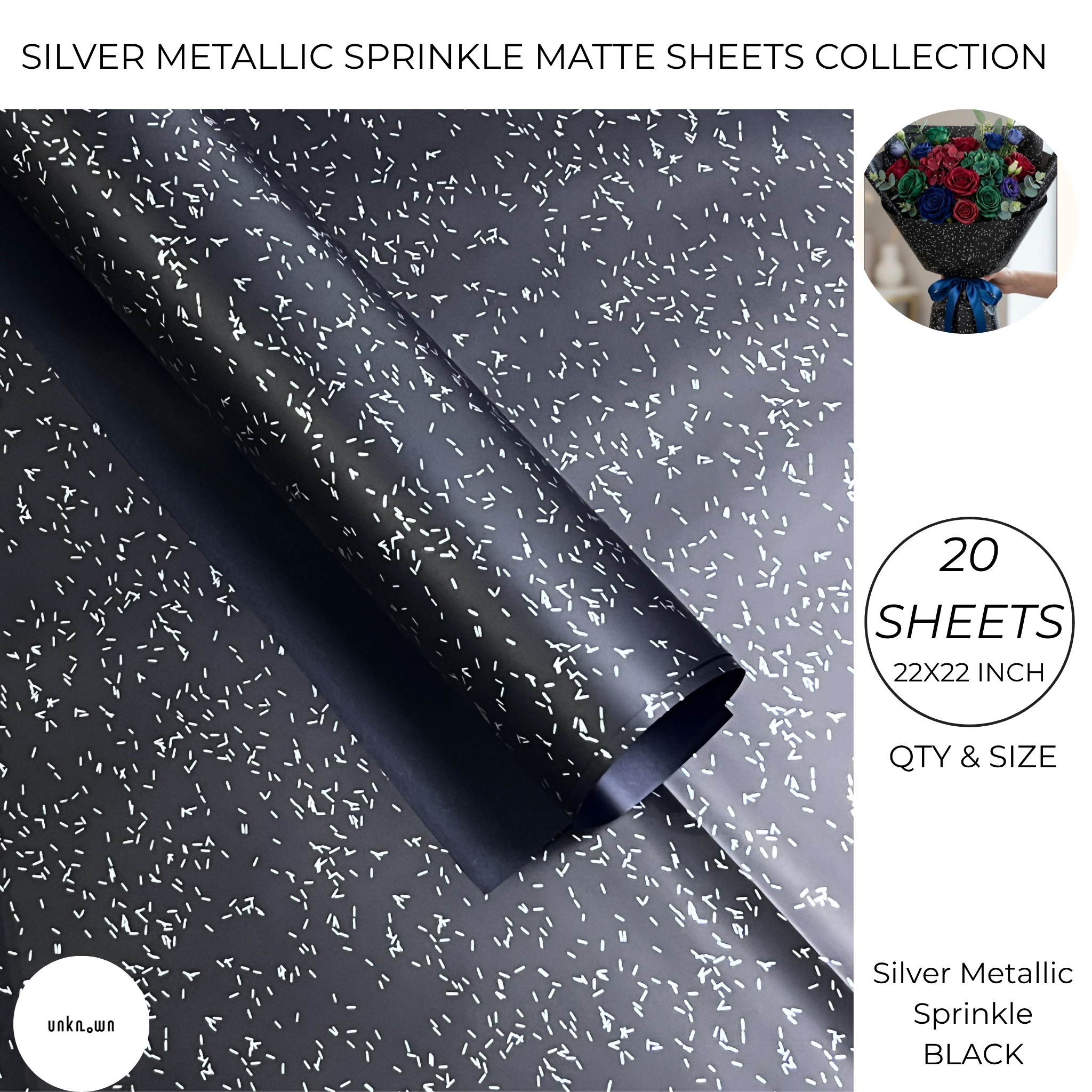 Premium Silver Metallic Sprinkle Matte Bouquet Wrapping Sheets – Luxury Floral, Gift & Money Bouquet Paper (20 Sheets Pack)