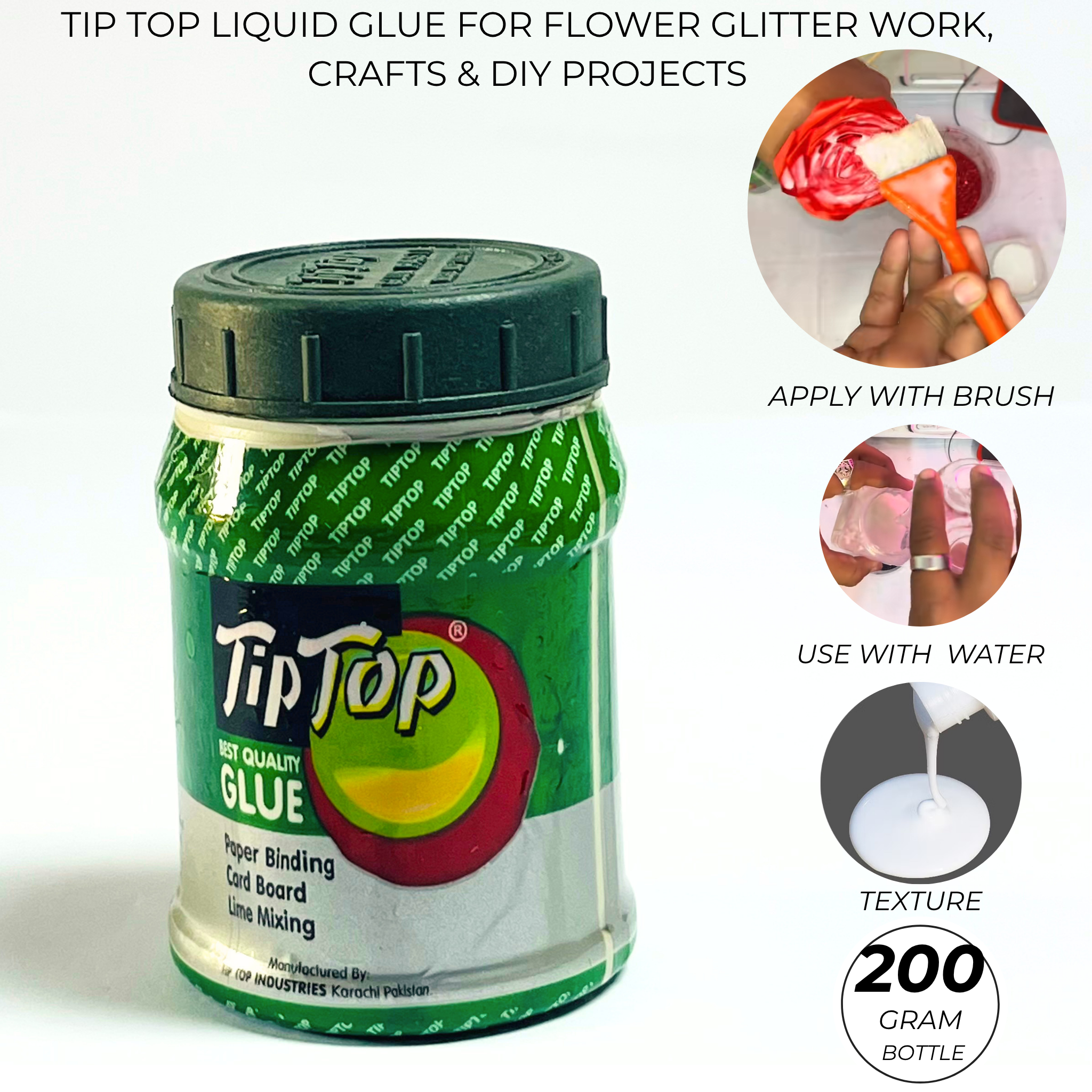 Tip Top Liquid Glue for Flower Glitter Work, Crafts & DIY Projects (80g & 200g)