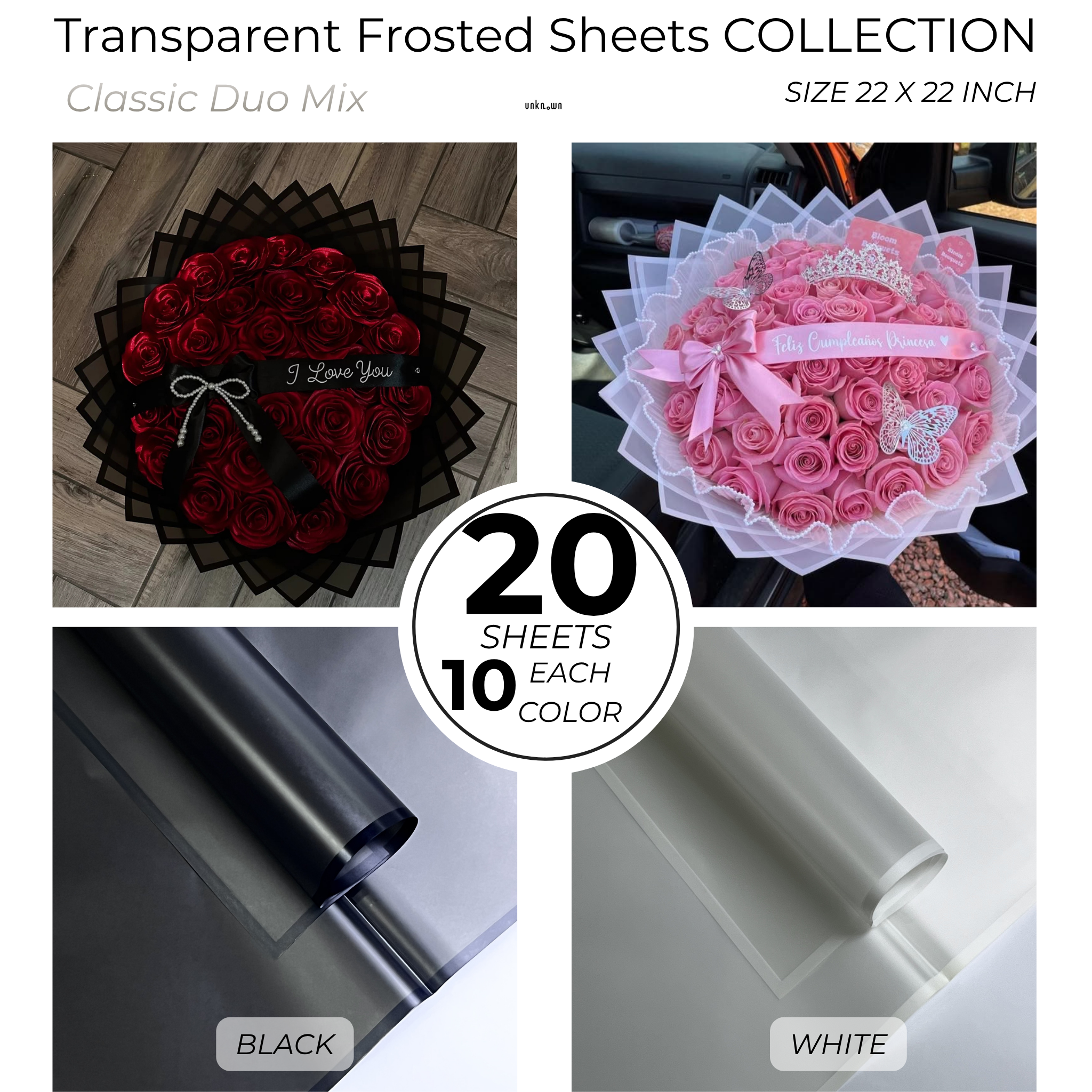 Premium Transparent Frosted Bouquet Wrapping Sheets with Colored Border (20 Sheets Pack) | Flower & Gift Wrapping Paper
