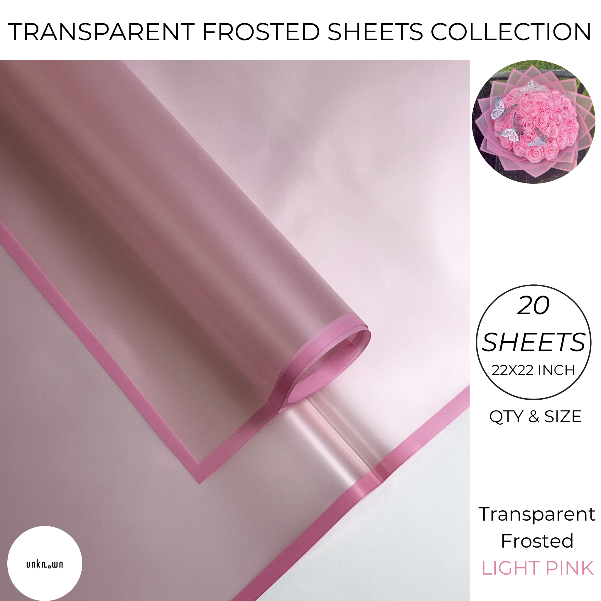 Premium Transparent Frosted Bouquet Wrapping Sheets with Colored Border (20 Sheets Pack) | Flower & Gift Wrapping Paper