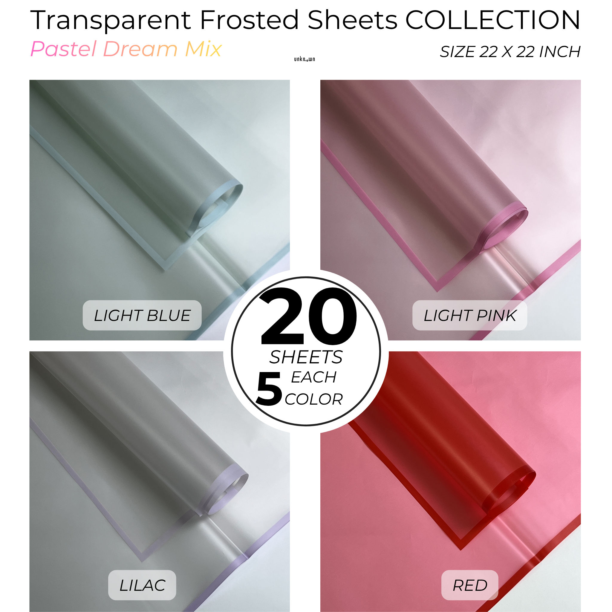Premium Transparent Frosted Bouquet Wrapping Sheets with Colored Border (20 Sheets Pack) | Flower & Gift Wrapping Paper