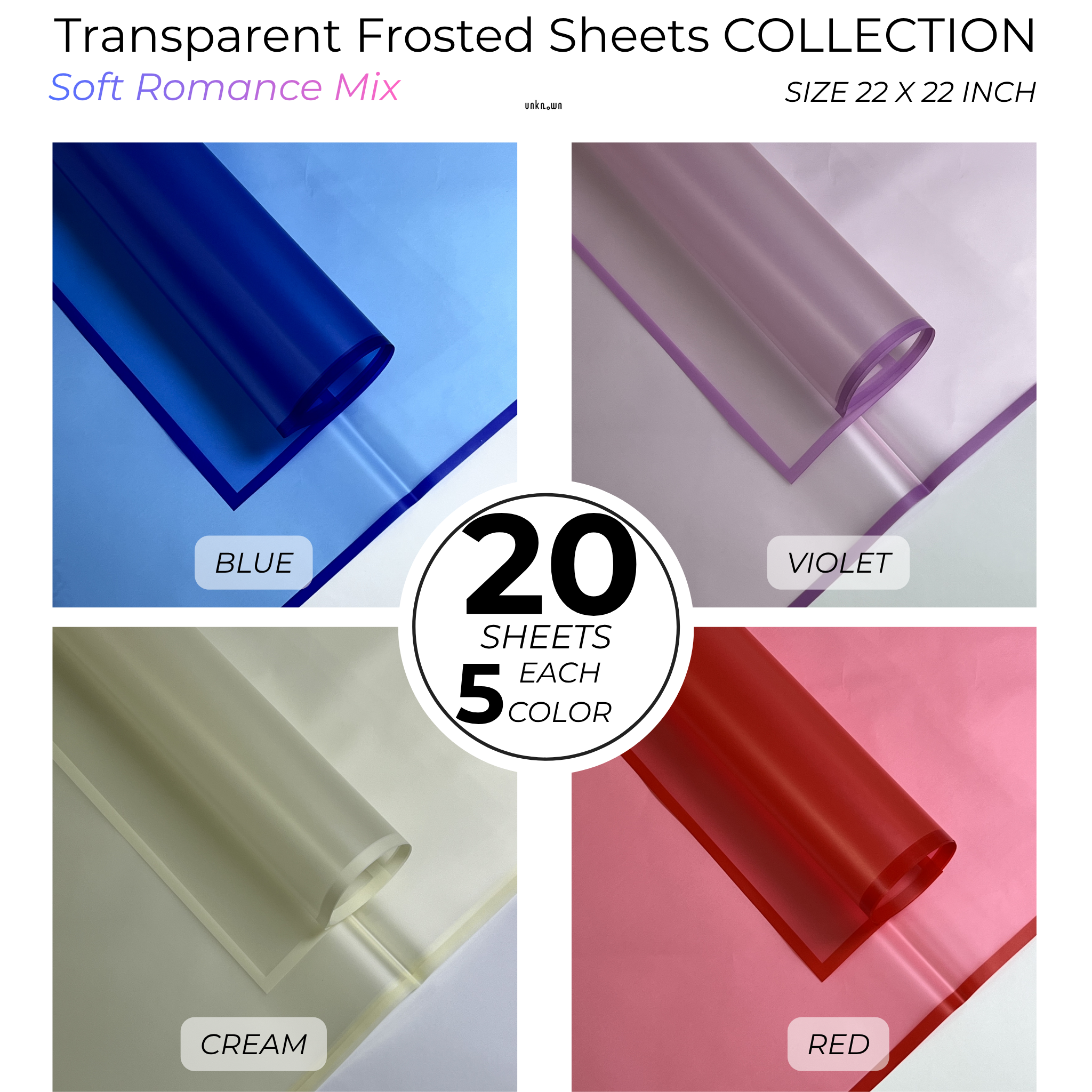 Premium Transparent Frosted Bouquet Wrapping Sheets with Colored Border (20 Sheets Pack) | Flower & Gift Wrapping Paper