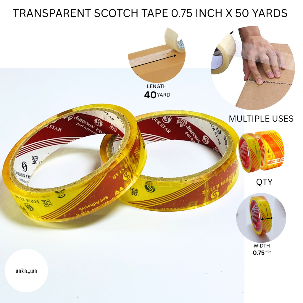 Transparent Scotch Tape 0.75 Inch x 50 Yards for Office, School & Packaging