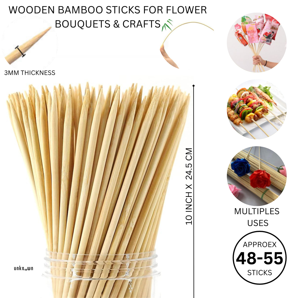 Wooden Bamboo Sticks for Flower Bouquets & Crafts (10, 12 & 14 Inch)
